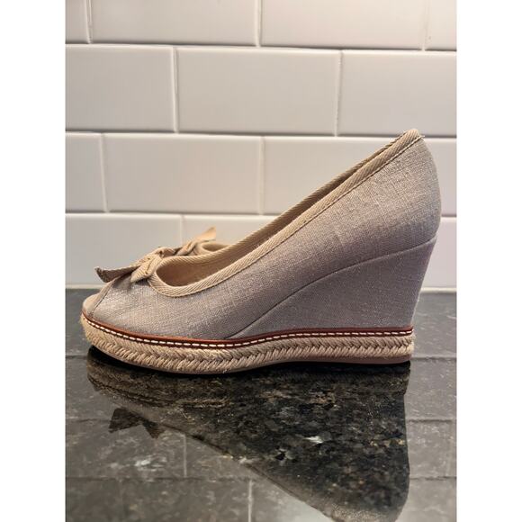 Tory Burch Jackie Canvas Natural Peep-Toe‎ Espadrille Wedges Metallic sheen 7.5 - Picture 7 of 12